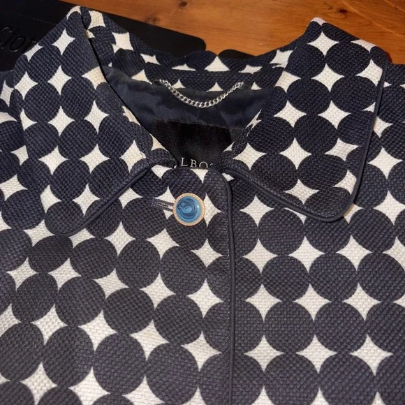 Talbots Women's Coat 14 EUC Navy Circle Print 40s Style Mid-Length Button-Up Lin - Picture 10 of 10
